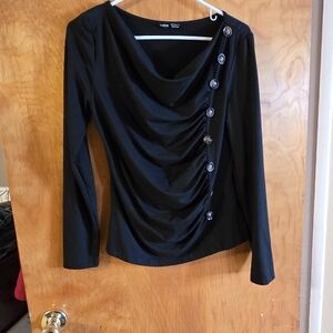 💥💥SHEIN Black Ruched Button-Accent Blouse